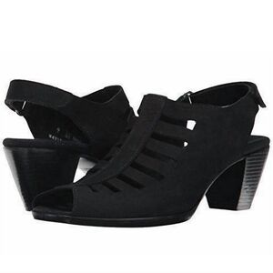 Munro American Womens 8.5 Abby Nubuck Slingback Sandal Black Suede Leather Shoes